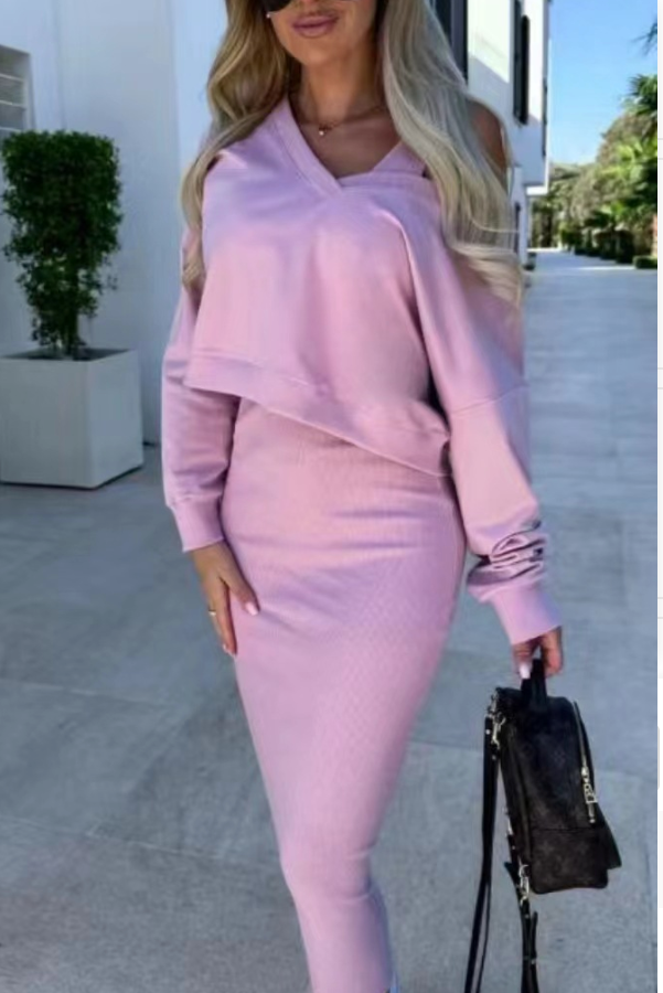 2-Piece Set Sleeveless Dress & Loose V-Neck Pullover